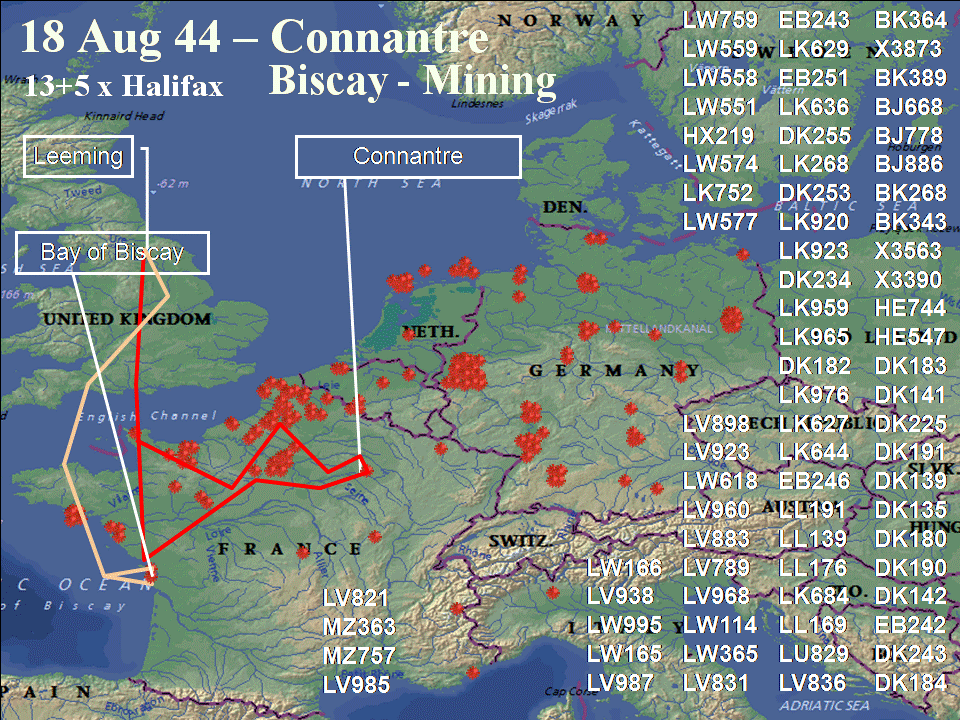 August 18, 1944 raid route