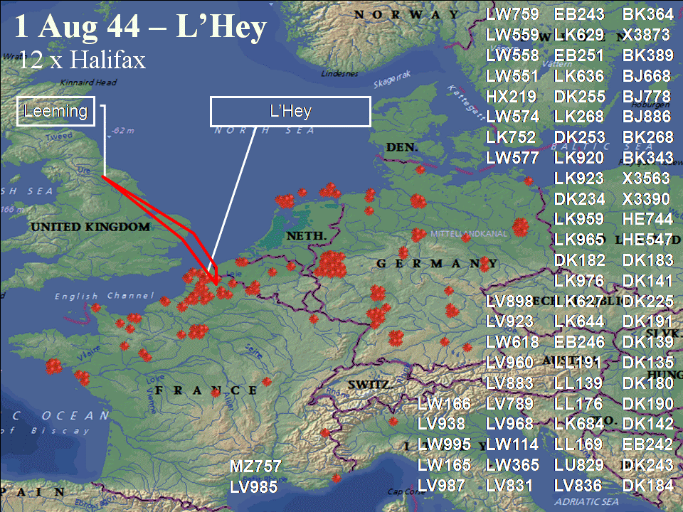 August 1, 1944 raid route