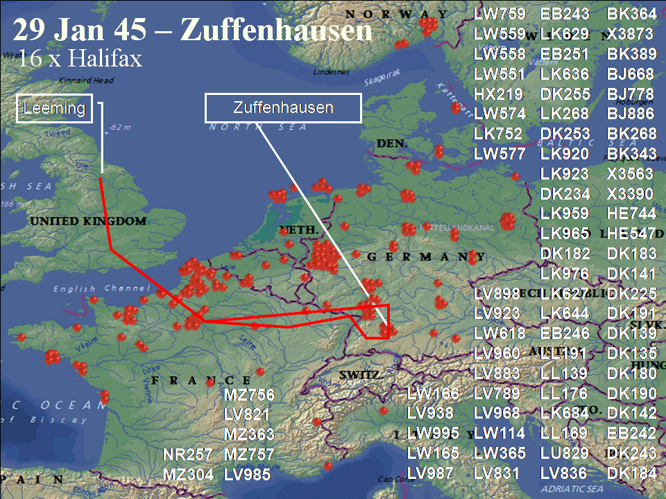 January 29, 1945 raid route