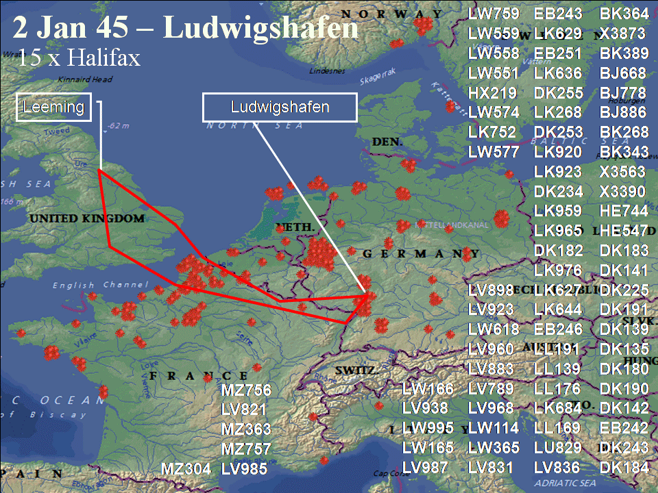 January 2, 1945 raid route