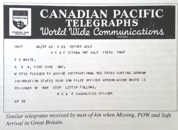 telegram from Red Cross regrading Vern's survival