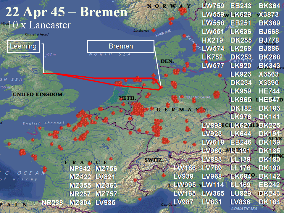 April 22, 1945 raid route