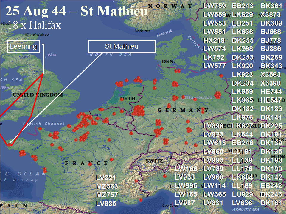 August 25, 1944 raid route