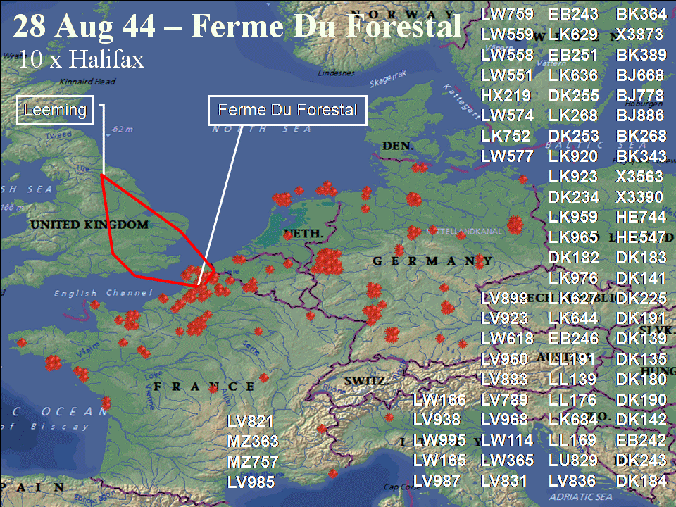 August 28, 1944 raid route