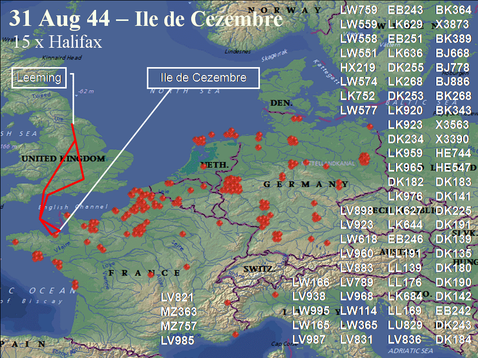 August 31, 1944 raid route