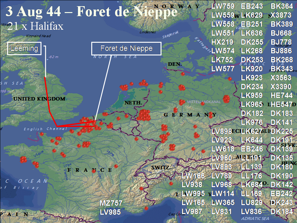 August 3, 1944 raid route