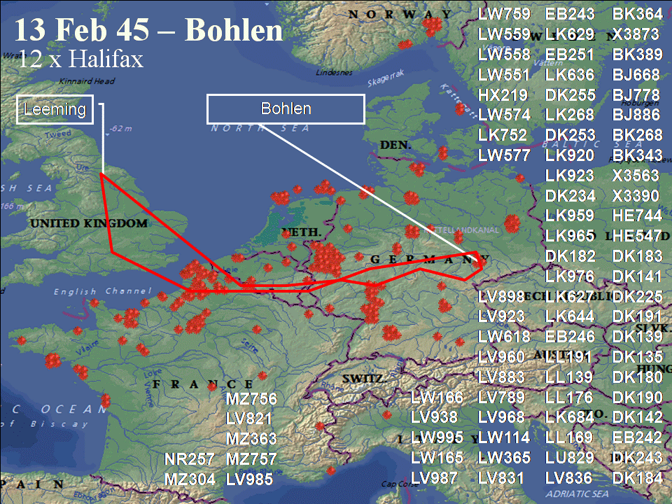 February 13, 1944 raid route