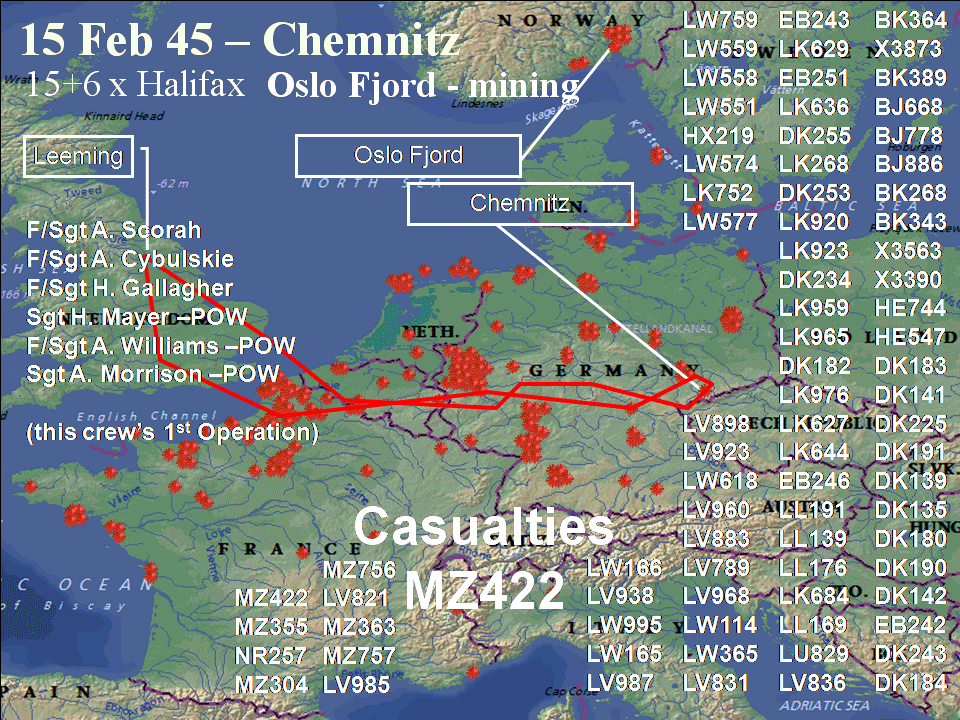 February 15, 1944 raid route