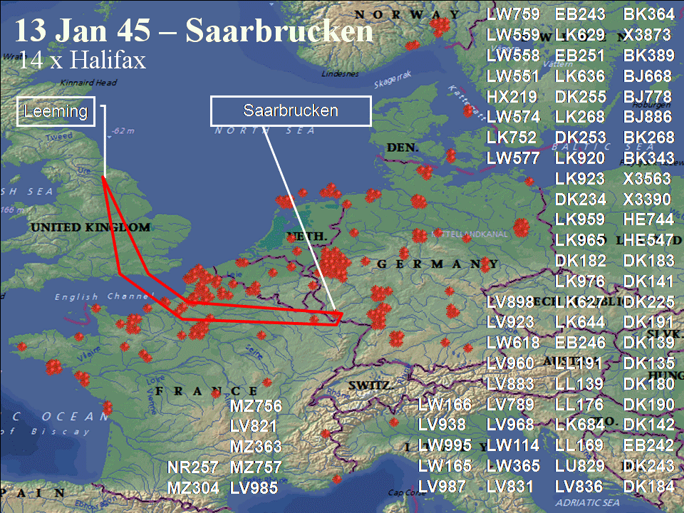 January 13, 1945 raid route