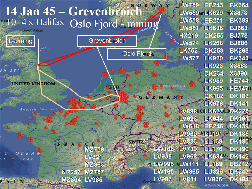 January 14, 1945 raid route