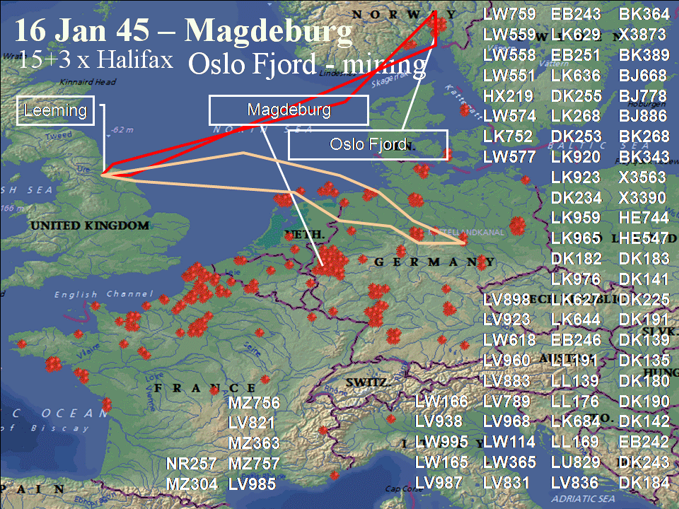 January 16, 1945 raid route