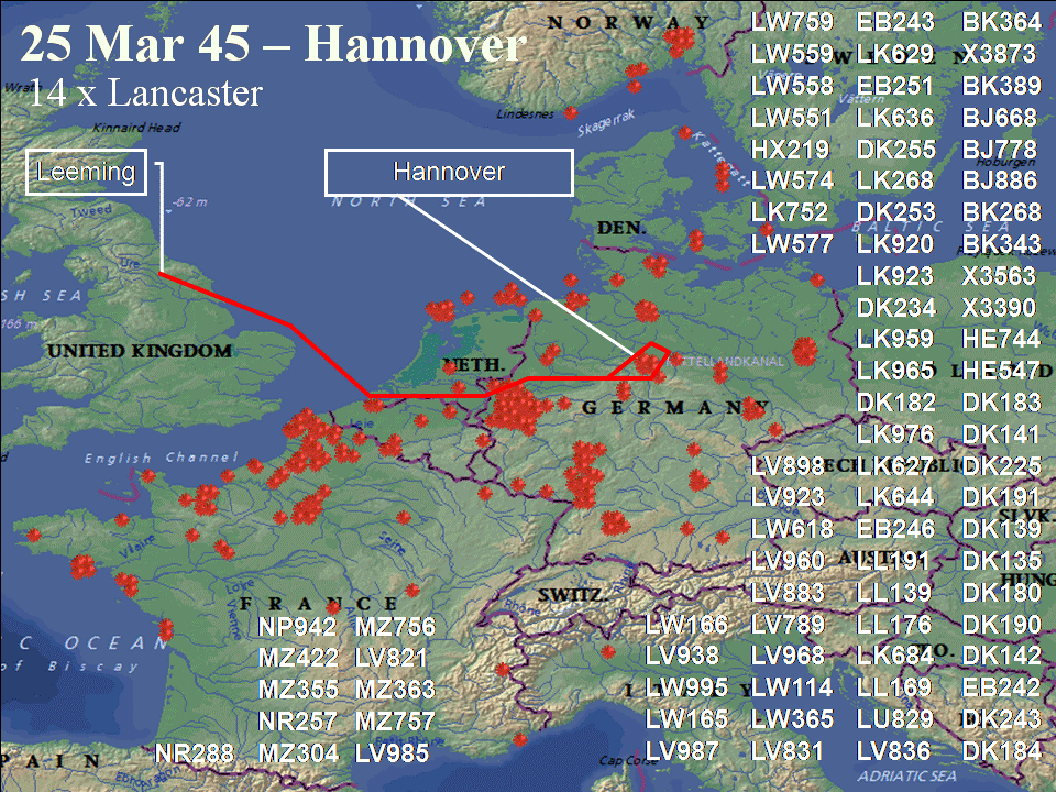 March 25, 1945 raid route