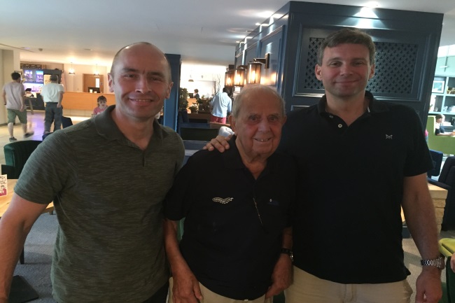 Harry with the pilots of a Spitfire and Lancaster at the Royal International Air Tattoo